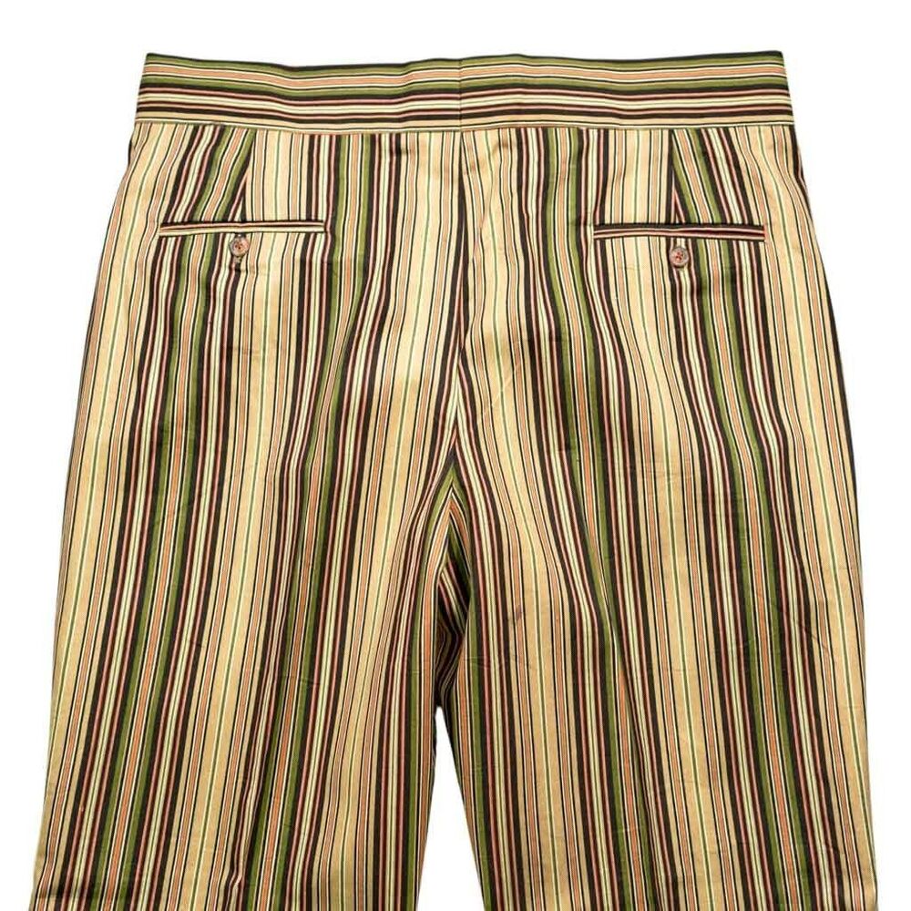 Mens Gurkha Pants 38 Beige Green Striped Cotton Trousers Flat Front Straight Fit - Picture 6 of 8